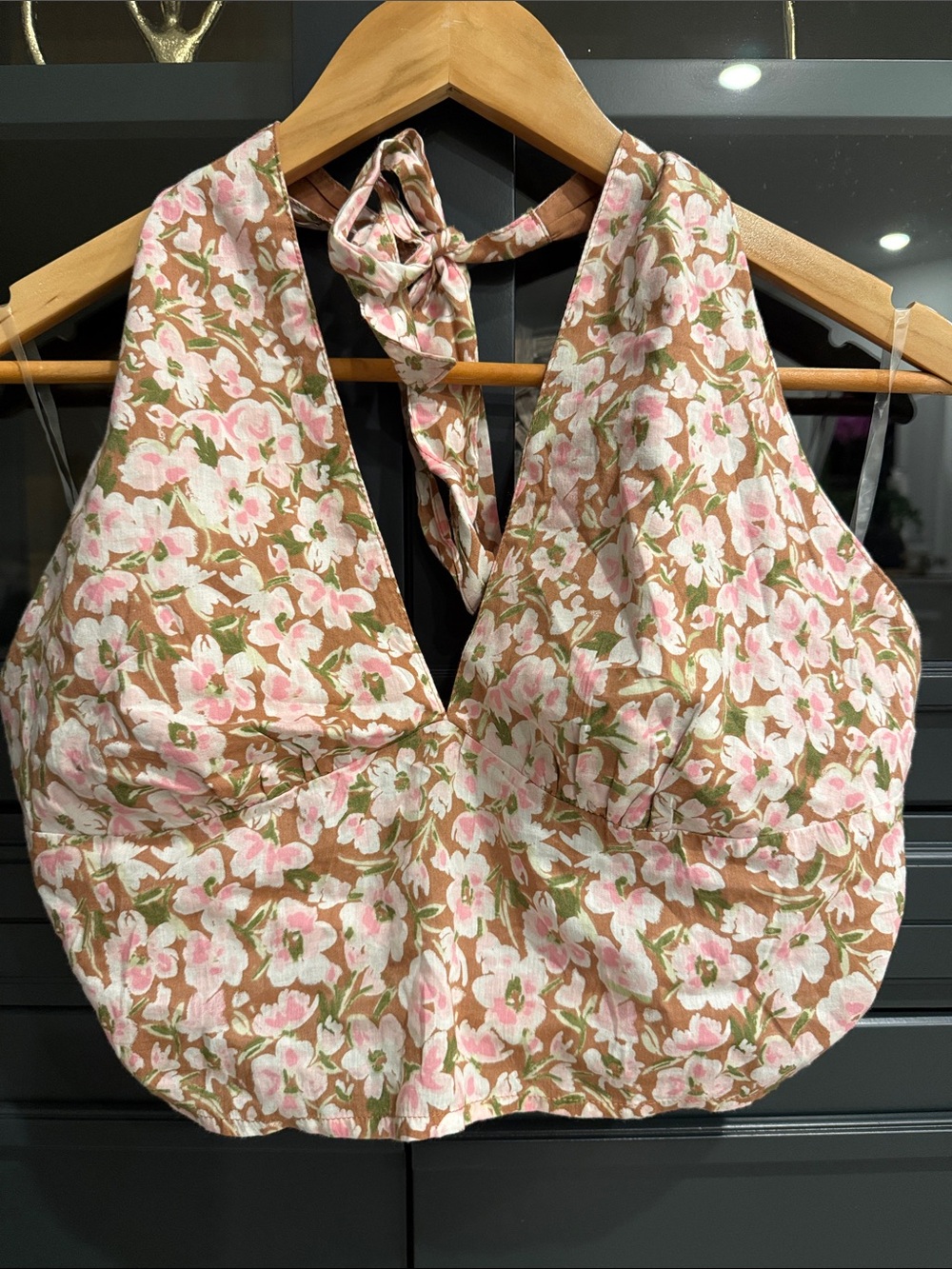 Abound Pink Floral Halter Camisole on Brown Ground
